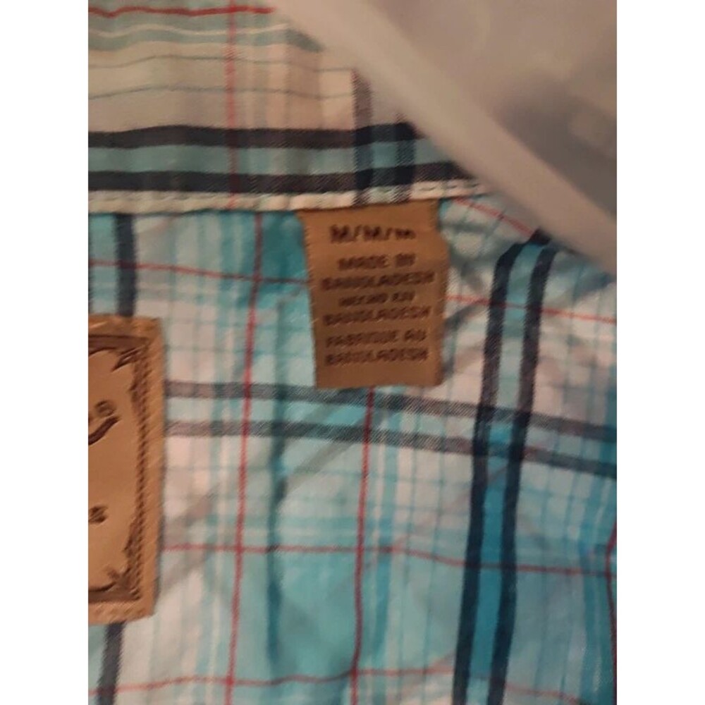Wrangler Men’s Turquoise Plaid Short Sleeve Pearl Snap Western Shirt Size M - Picture 4 of 7